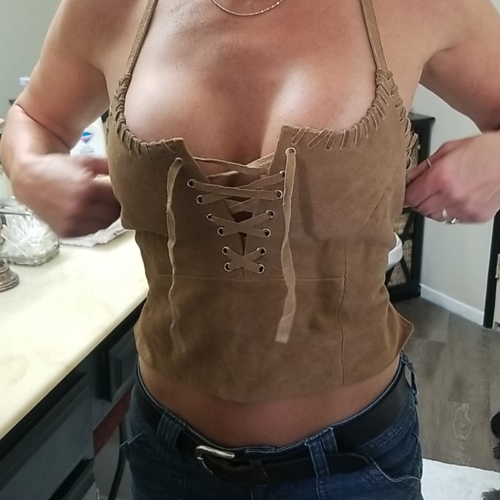 Suede lace up vest.